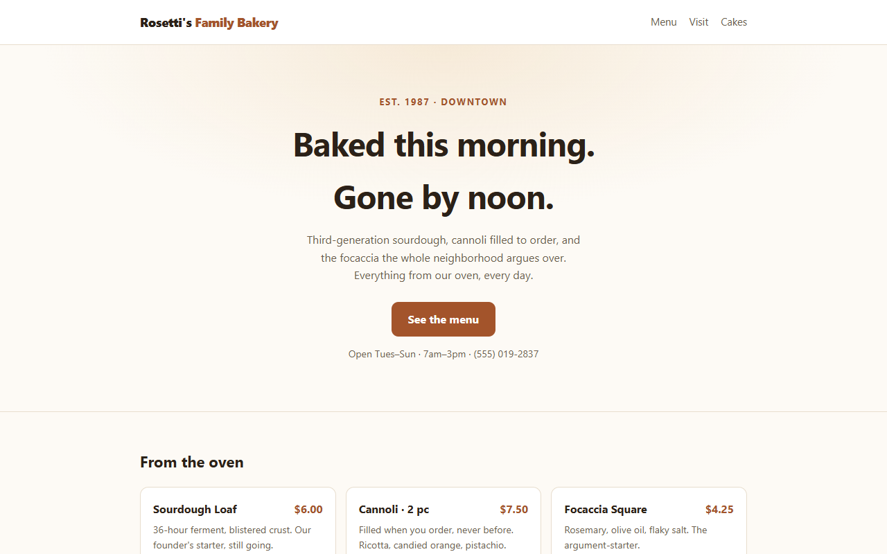 Modern bakery site rebuilt from a 2003 page